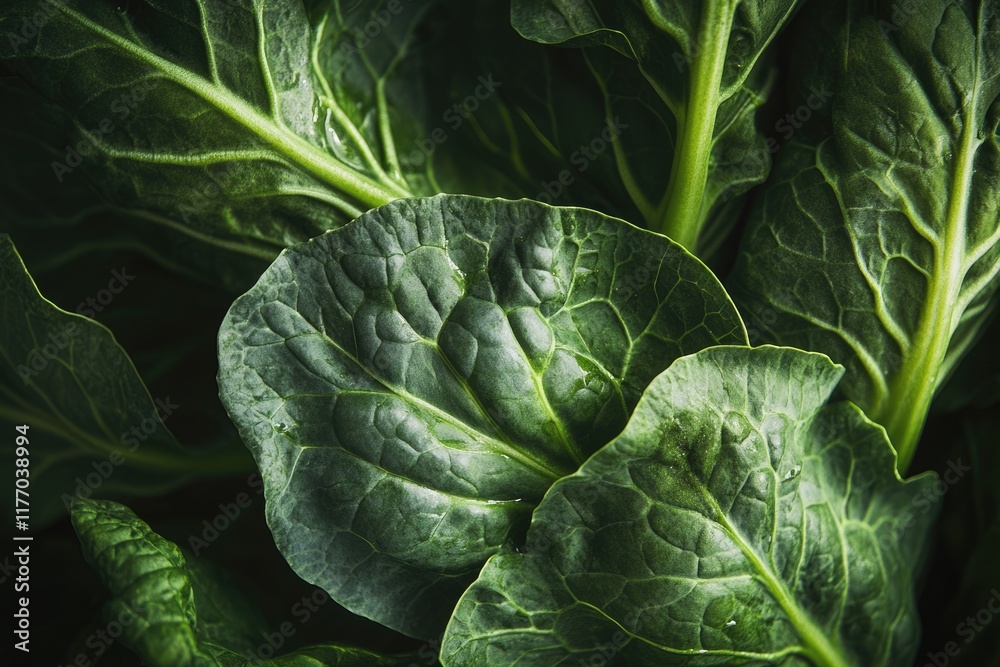 Fototapeta premium Assorted Leafy Greens: A Colorful Array of Dark Vegetables Including Bok Choy and Kale, Perfect for Healthy Delights