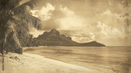Sepia-toned Tropical Paradise: A Vintage Beachscape
