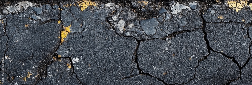 Obraz premium Fresh Asphalt Surface. High Angle View of Textured Pavement in Dark Hues for Background Use