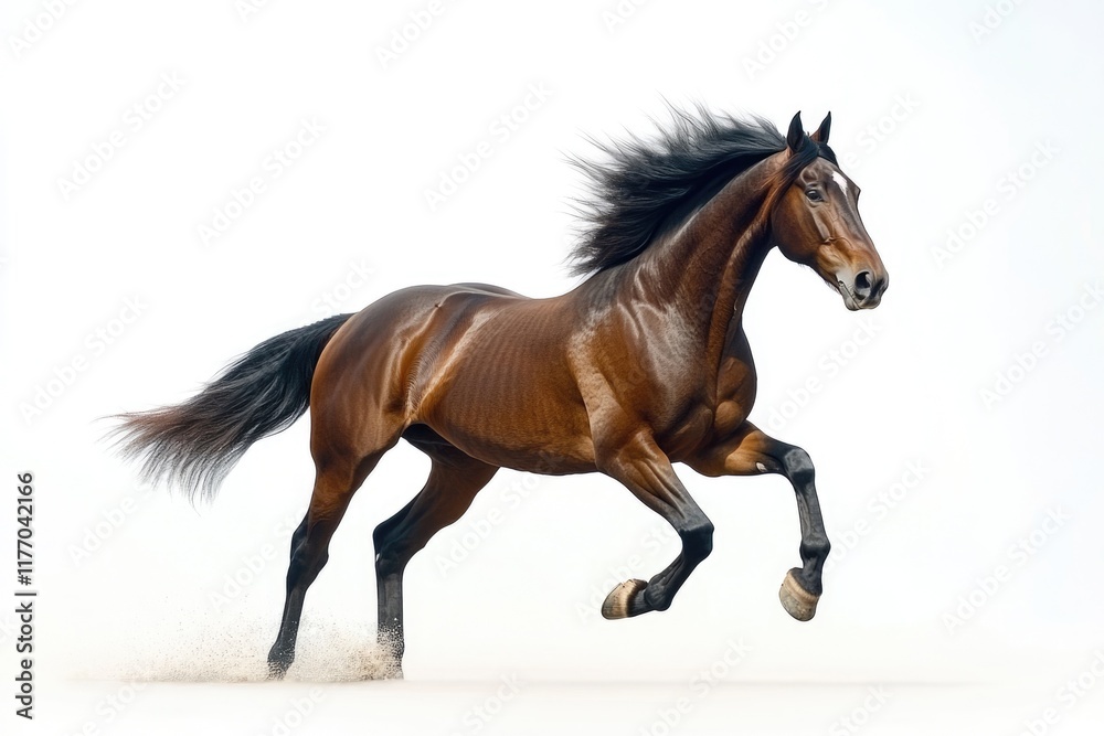 Bay Trotter in Motion, Isolated on Bright White Background Capturing Grace and Speed Bay Trotter in Motion, Isolated on Bright White Background Capturing Grace and Speed
