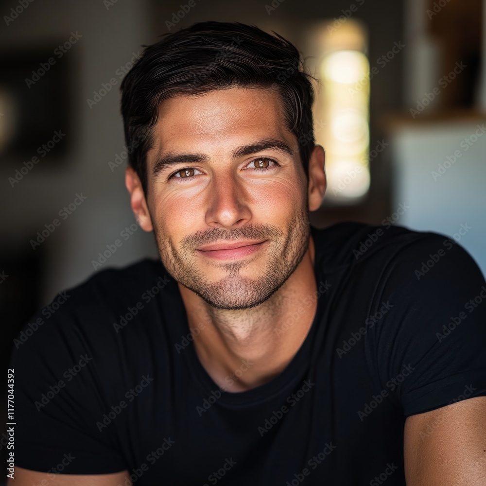 Portrait of a Smiling Man in a Dark T-Shirt Portrait of a Smiling Man in a Dark T-Shirt