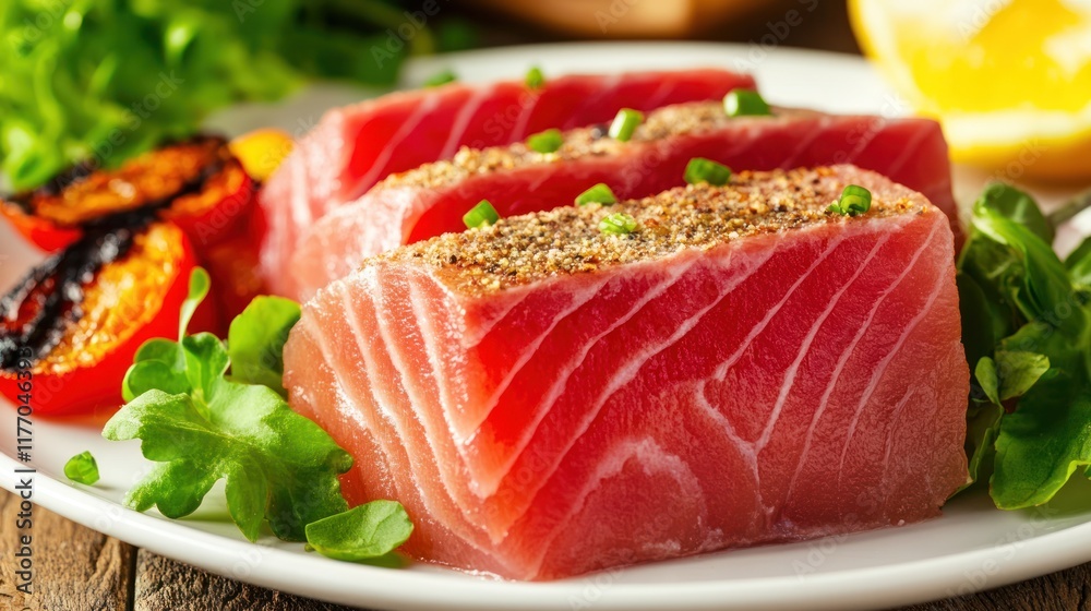 Delicious Seared Tuna Steaks with Grilled Vegetables Delicious Seared Tuna Steaks with Grilled Vegetables