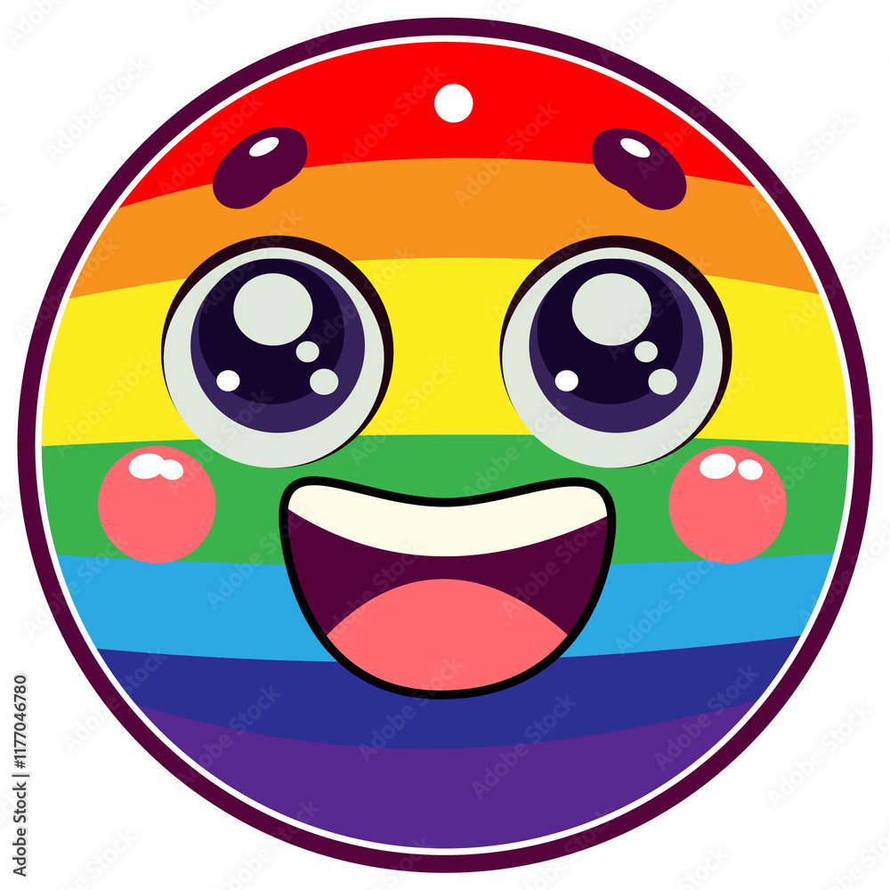 Obraz premium circular emoji with a rainbow-striped background representing the colors of the LGBTQ+ pride flag.