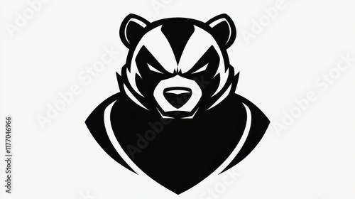 Black and white panda logo illustration in a modern, minimalist style with bold lines. photo