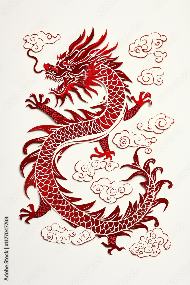 Modern 2025 Dragon Paper-Cut: Red & White Minimalist Design Modern 2025 Dragon Paper-Cut: Red & White Minimalist Design