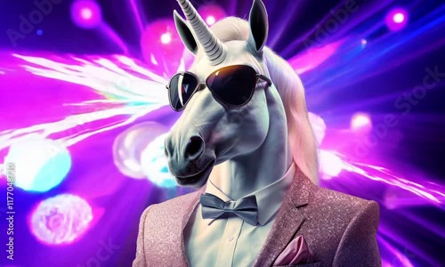 cool unicorn celebrate party in disco