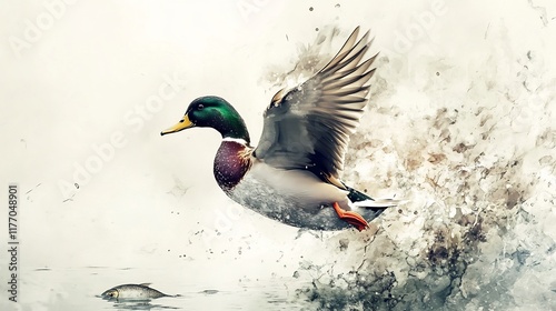 Majestic Mallard in Flight: A Watercolor Impression photo