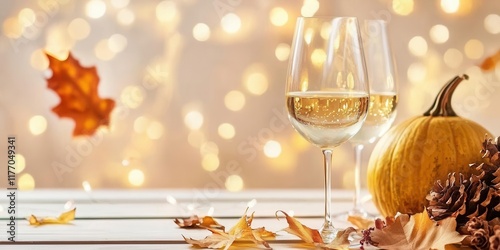 Autumn celebration toast cozy indoor setting festive decor warm atmosphere close-up seasonal gathering