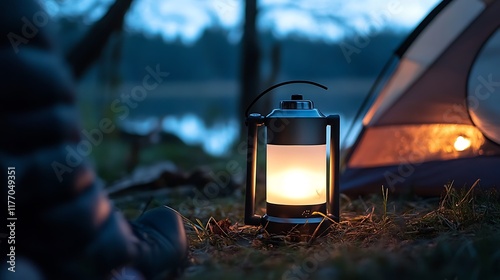 A portable camping lantern with a warm dimmable led photo