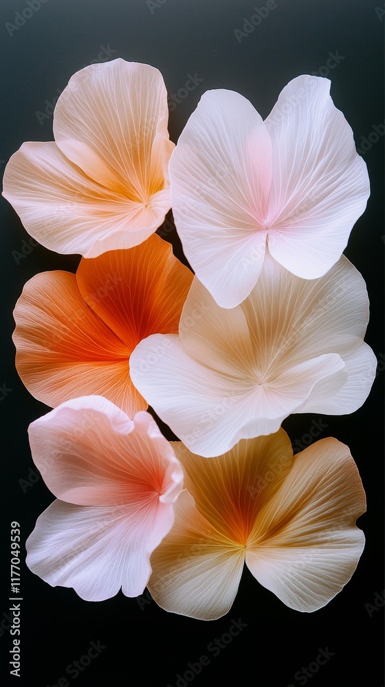 Fototapeta premium Delicate Peach and White Flower Petals Close up Soft Light Floral Macro Photography