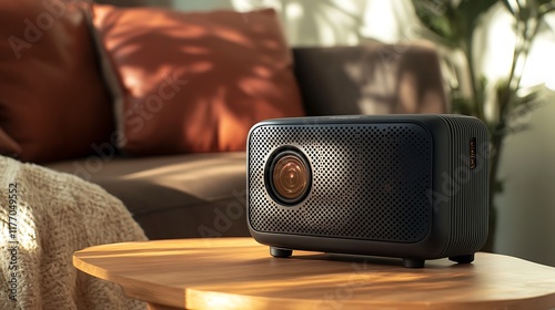 A portable mini projector with builtin speakers and wifi support