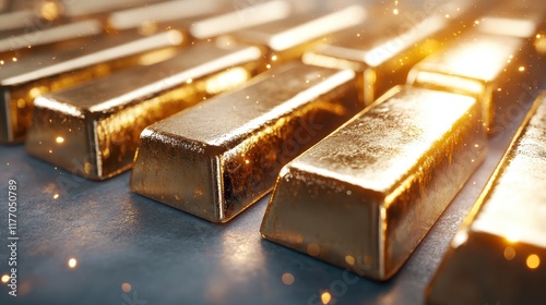This image features an array of luminous gold bars reflecting sparkling light, illustrating a sense of affluence and the timeless allure of precious metals.