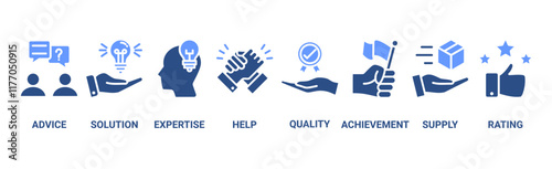 Customer service web icon vector illustration concept with icon of advice, solution, expertise, help, quality, achievement, supply, and rating