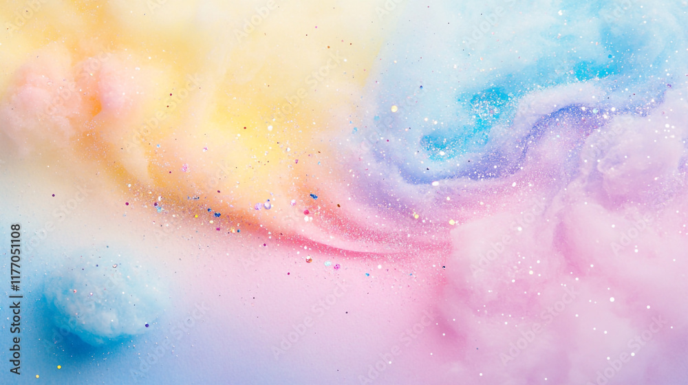 Obraz premium Colorful abstract swirl with pastel hues and sparkling glitter on a soft background