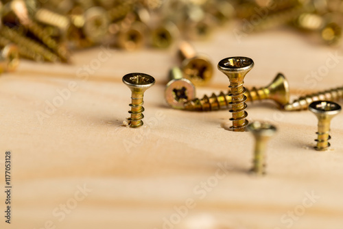 yellow metal self-tapping screws for fixing wooden boards and other wood products