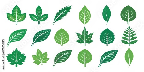 Collection of Green Leaf Icons  Various Shapes and Styles for Nature Designs