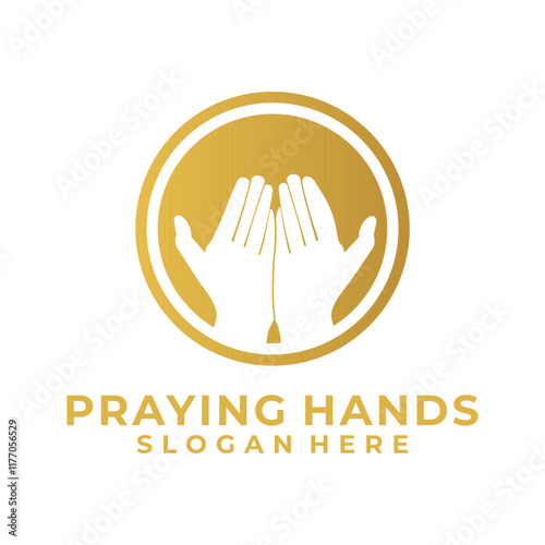Circle Gold Pray Hand logo vector template