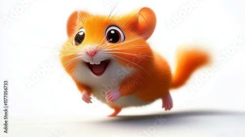 Cute hamster hopping along a path surrounded by autumn leaves in a tranquil o...