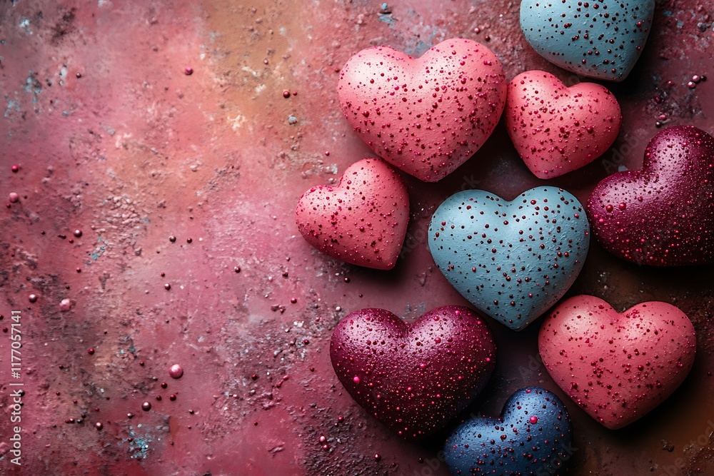 Obraz premium Group of Hearts on a Pink Surface for Happy Valentine's Day