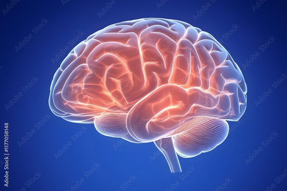 Fototapeta premium 3D Rendered Brain on Clean Blue Background for Medical and Mental Health Promotion