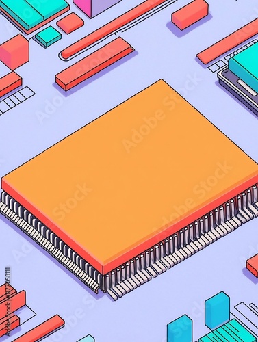 Vibrant Isometric Illustration: Cleanly Rendered Microchip Mockup Detail. AI Generated photo