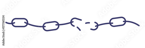 A chain is broken into pieces. The chain is blue and white