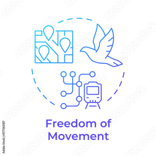 Movement freedom blue gradient concept icon. Urban transport, transportation. Navigation, travel. Round shape line illustration. Abstract idea. Graphic design. Easy to use in infographic, presentation