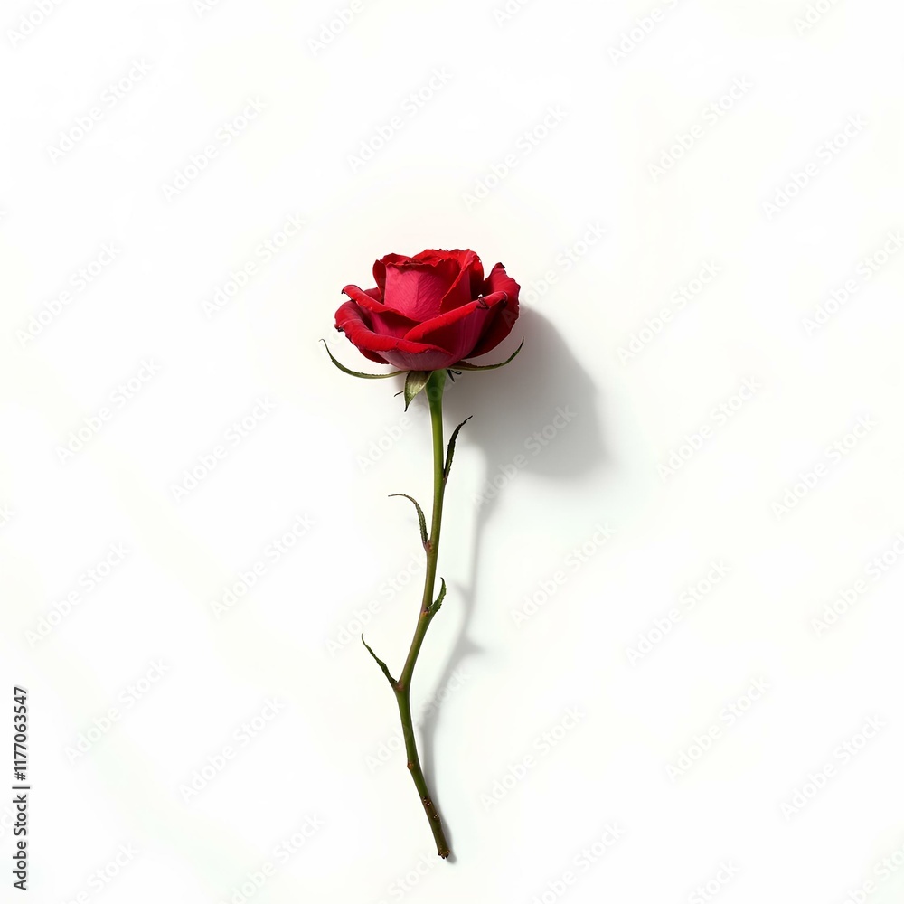Fototapeta premium 3D-RED ROSE ISOLATED ON WHITE BACKGROUND, REALISTIC, 4K