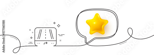 GPS navigation line icon. Continuous line with 3d star. Road path sign. Route map device symbol. 3d star in speech bubble. Gps single line ribbon. Loop curve pattern. Vector