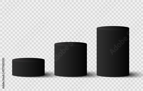 Set of black circle podiums isolated on transparent background