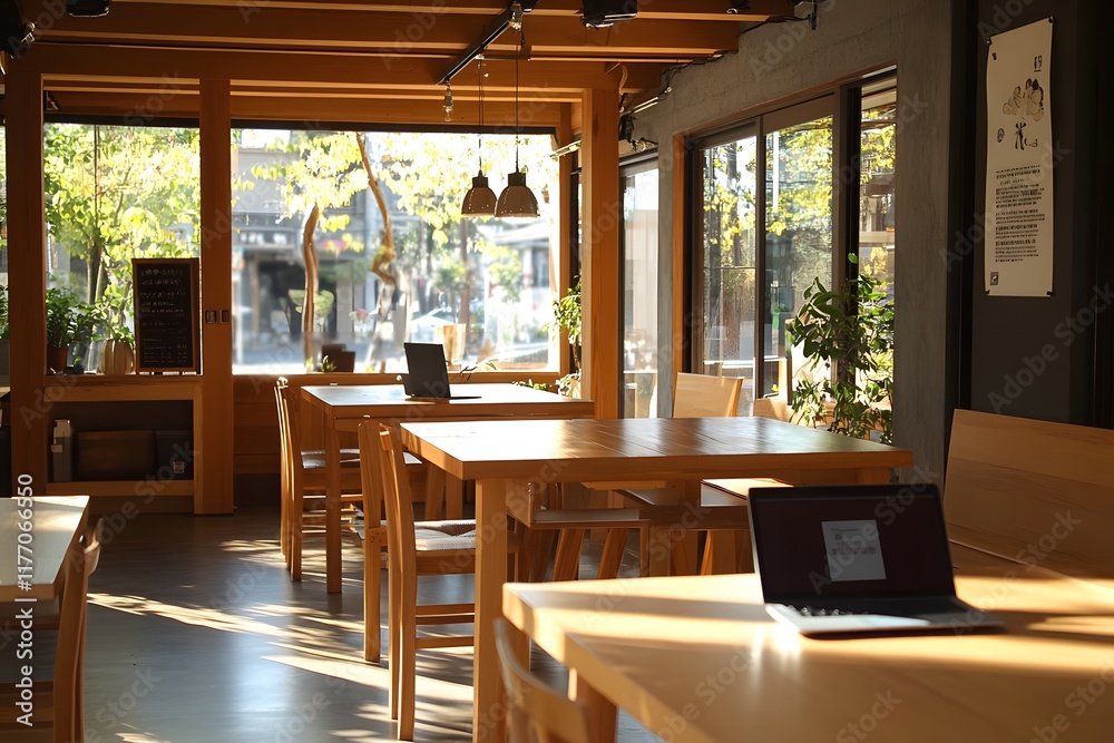 custom made wallpaper toronto digitalMinimalist Co Working Space with Laptop on Wooden Table and Natural Lighting