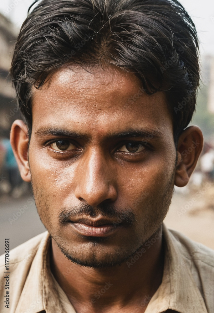 Fototapeta premium Portrait eines in Armut lebenden Tagelöhners in Indien
