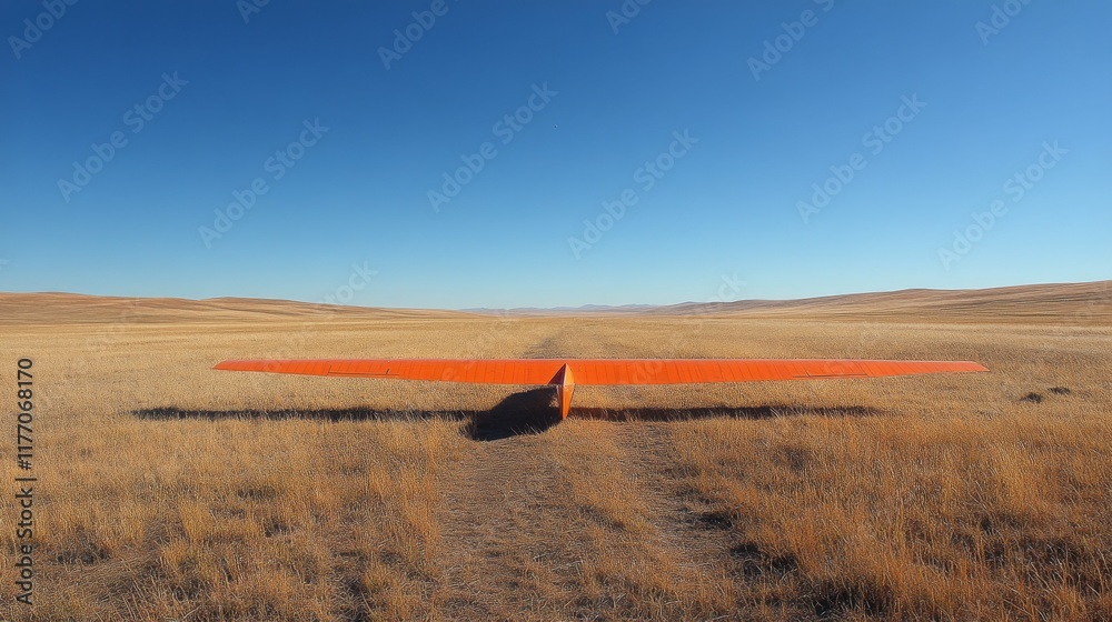 Obraz premium Glider ready for takeoff on a clear day over the vast prairie landscape