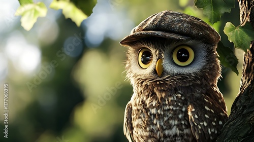 A tree emoji wearing an owlthemed cap photo