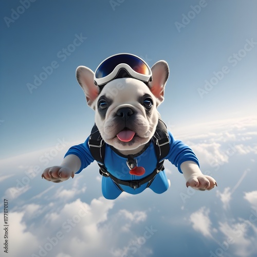 Tiny Skydiver: A Baby French Bulldog Embracing the Thrill of Freefall