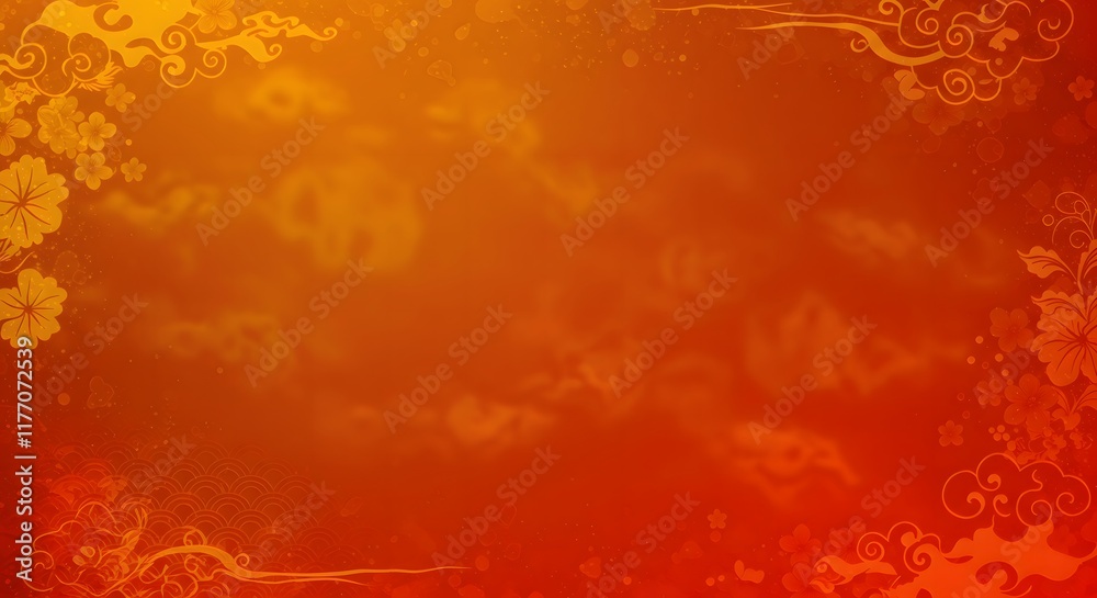 Chinese New Year Floral Background with Red and Gold Design Chinese New Year Floral Background with Red and Gold Design