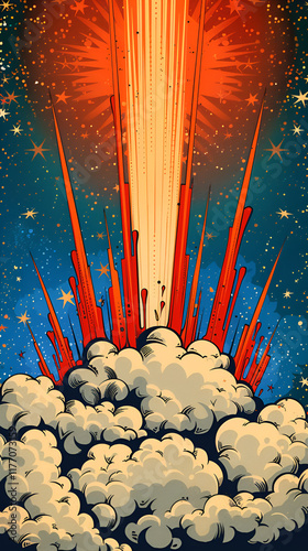 A collection of cartoons, comic speech bubbles,  Explosion of the nuclear power plantExplosion of nuclear bomb with smoke and flames