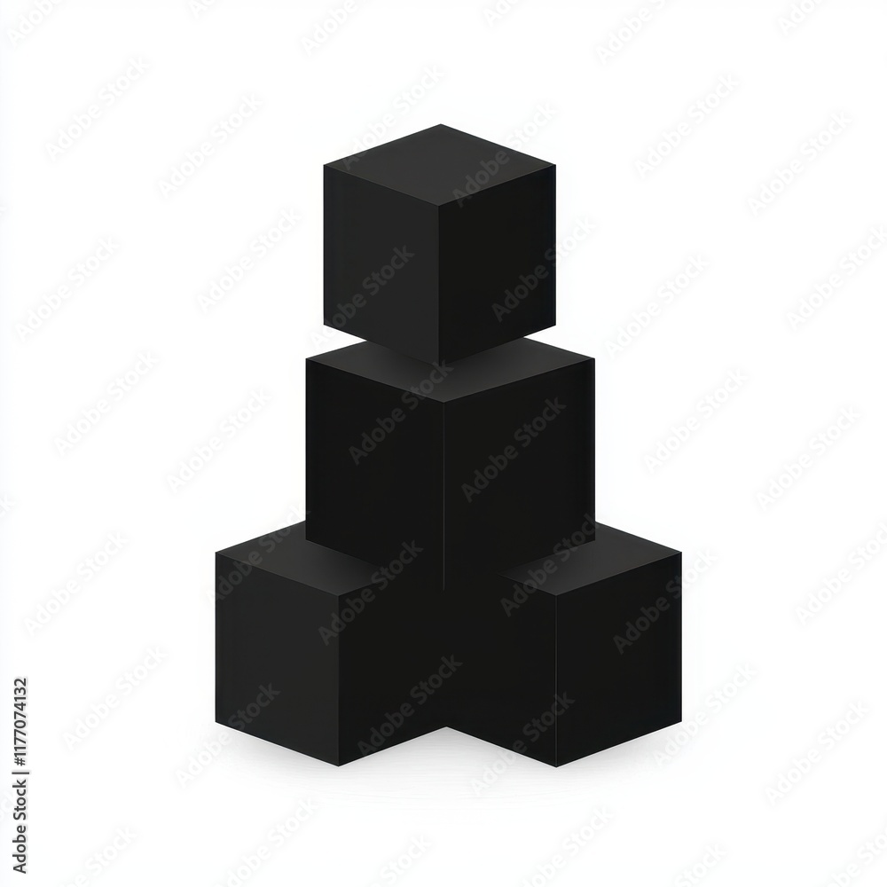 Obraz premium Abstract Black Cubes Stacked in Isometric View Minimalist 3D Geometric Shapes Modern Design