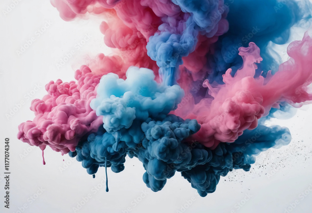 Fototapeta premium Colorful smoke swirls in a dynamic display of pink and blue hues, creating an abstract artistic expression in a surreal atmosphere