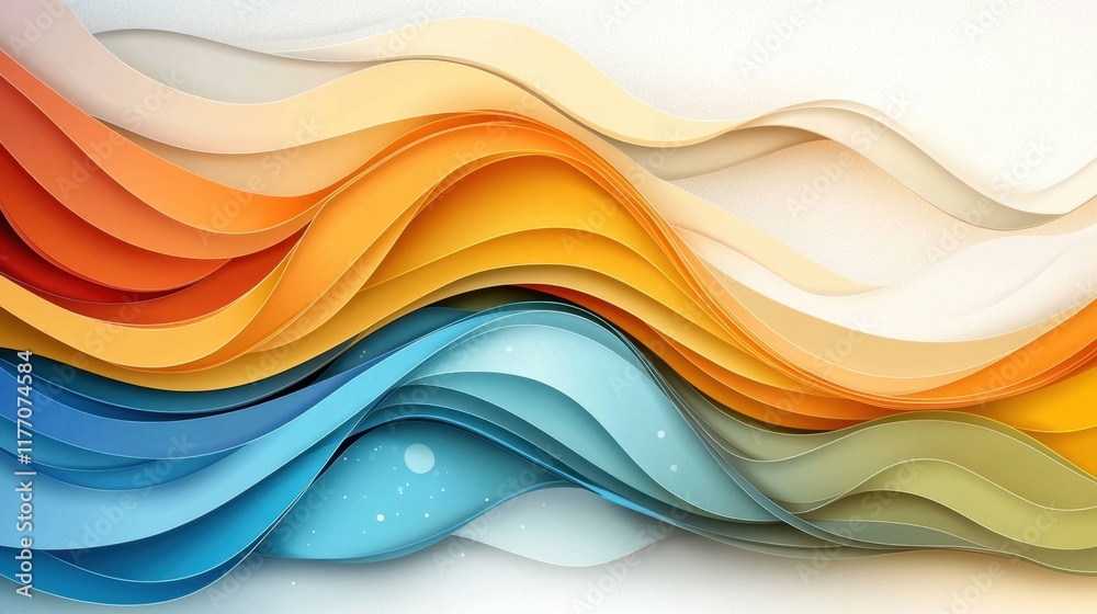 The colorful wavy background features vibrant, dynamic waves of varying sizes and hues, created in a modern paper cut style that adds depth and texture to the design. The colorful wavy background features vibrant, dynamic waves of varying sizes and hues, created in a modern paper cut style that adds depth and texture to the design.