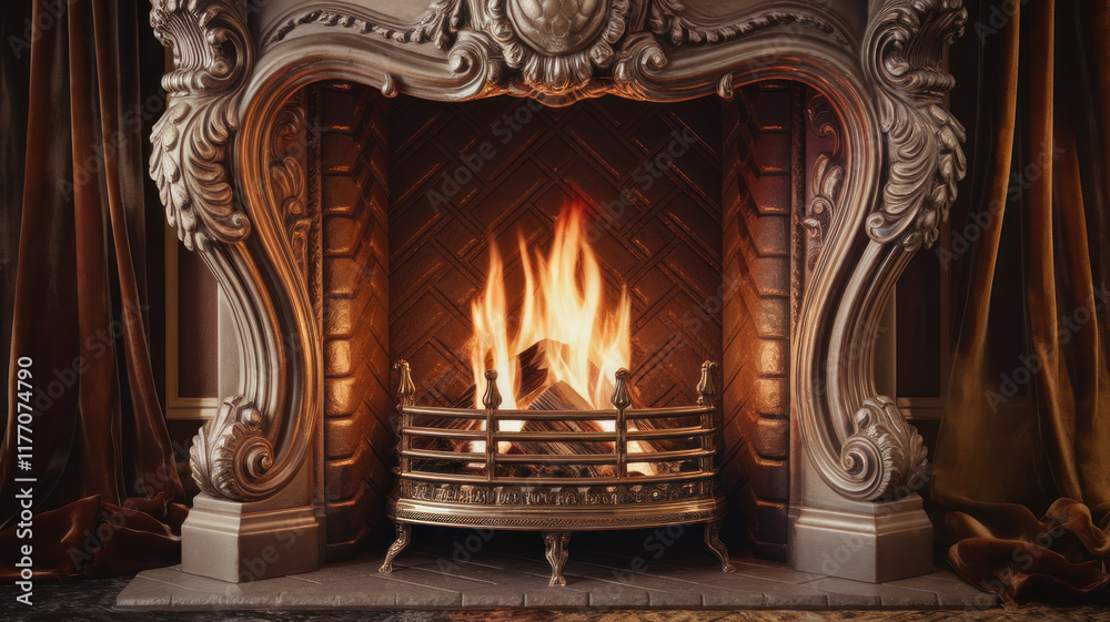 Classic Ornate Fireplace with Decorative Mantel Classic Ornate Fireplace with Decorative Mantel