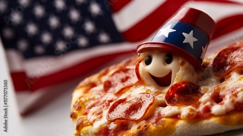 Patriotic Pizza with a Festive Uncle Sam Hat for the 4th of July photo