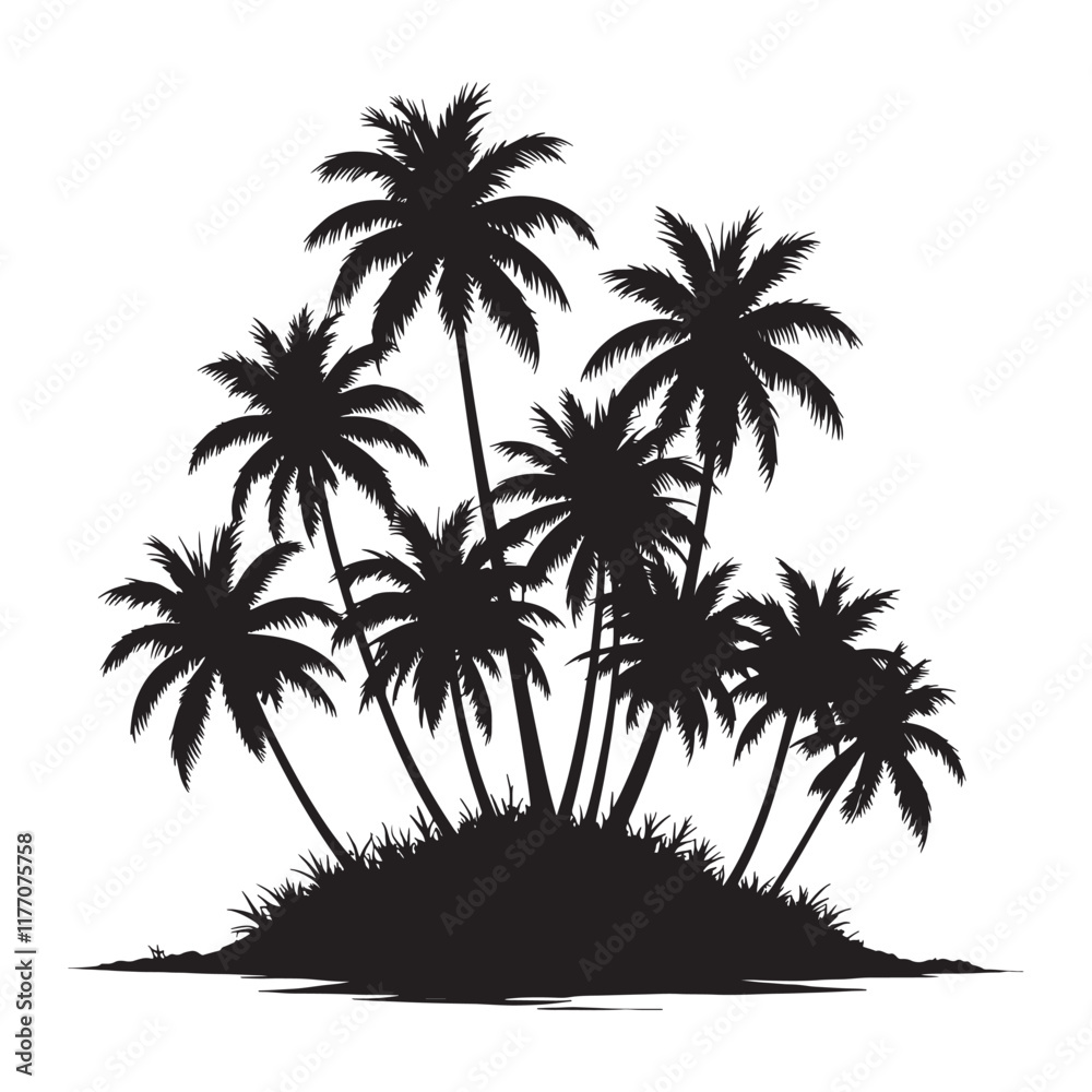 Tropical palm trees with leaves and black silhouettes isolated on a white background Vector