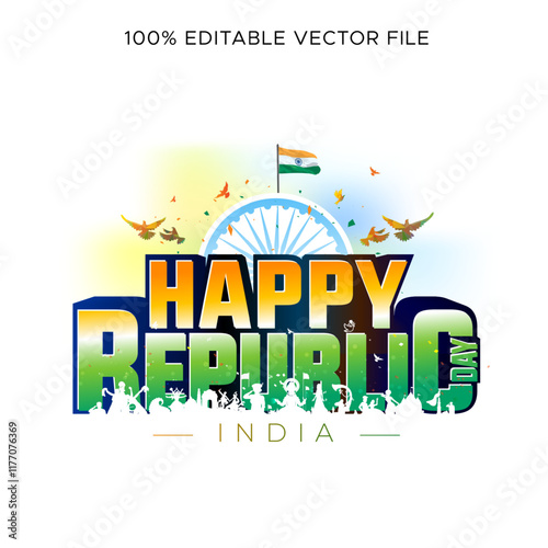 Greeting for Happy Republic day of India. Freedom celebration background and cultural parade with Indian tricolor flag.