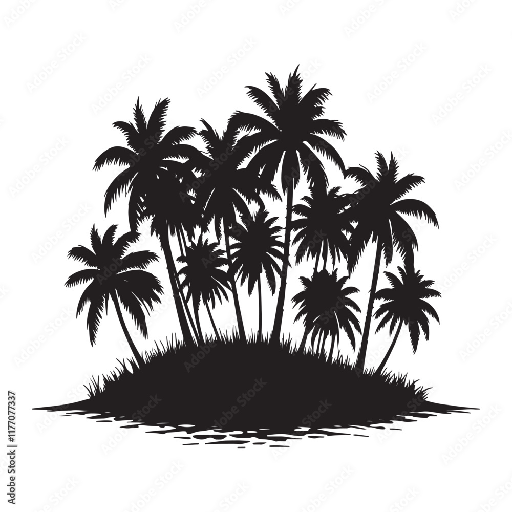 Fototapeta premium Tropical palm trees with leaves and black silhouettes isolated on a white background Vector
