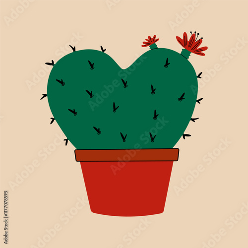 Cactus in the shape of a heart. Anti Valentine's day concept.