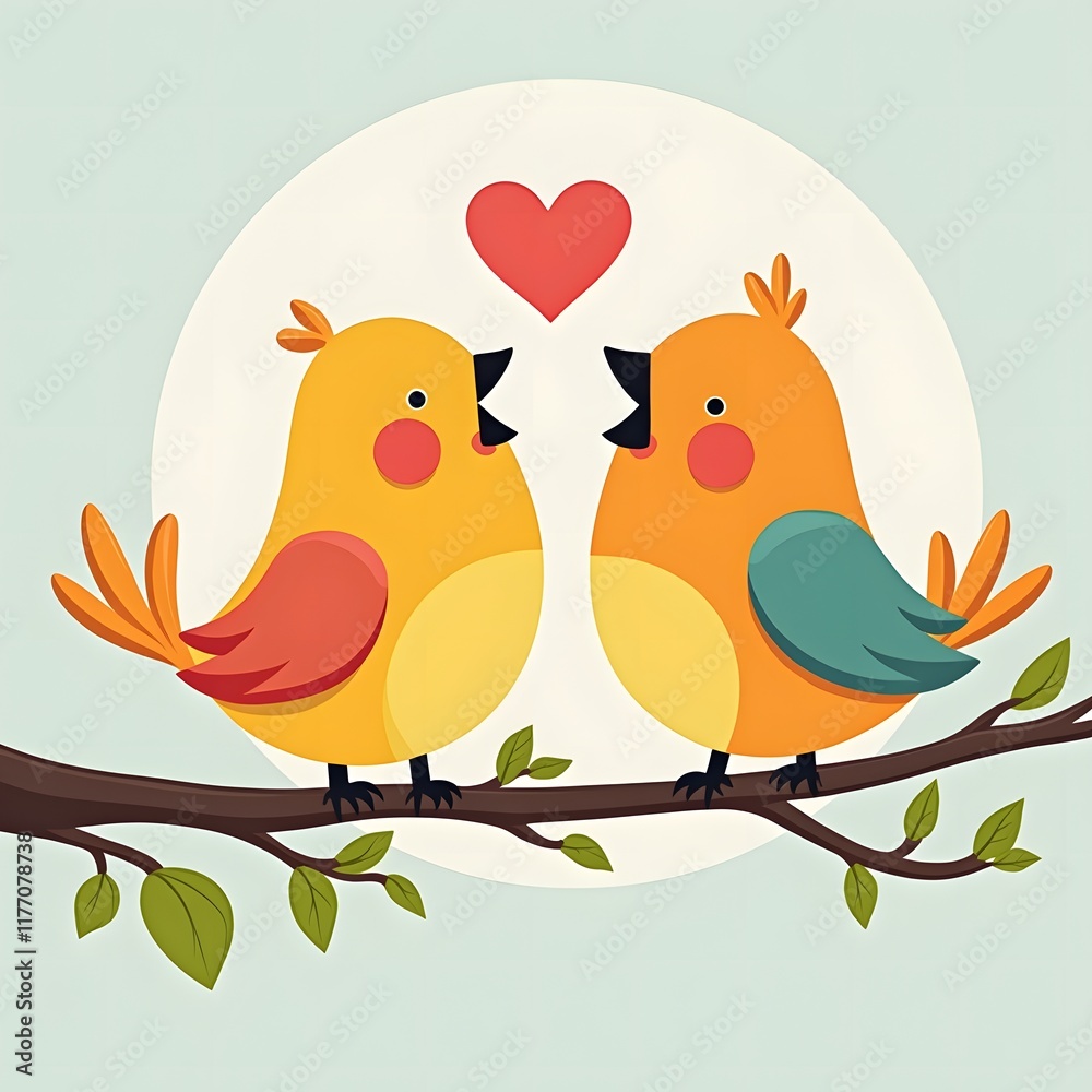Lovely Birds in Love on a Branch Lovely Birds in Love on a Branch