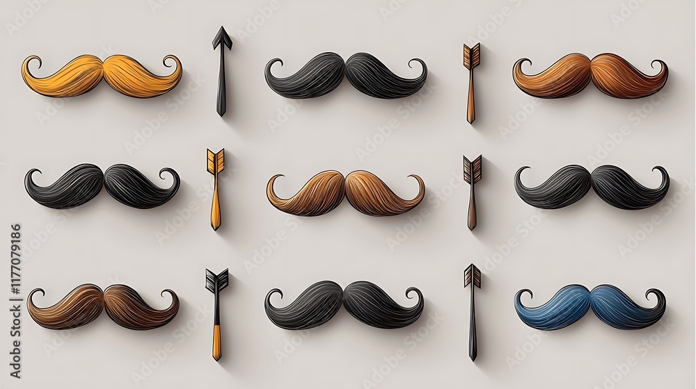 Colorful mustaches & arrows; design elements; gray background; website graphics. Colorful mustaches & arrows; design elements; gray background; website graphics.