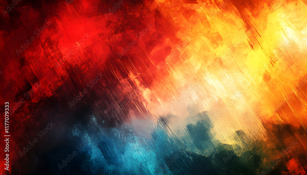 Obraz premium Abstract Red Orange Yellow Blue Brushstrokes Painting