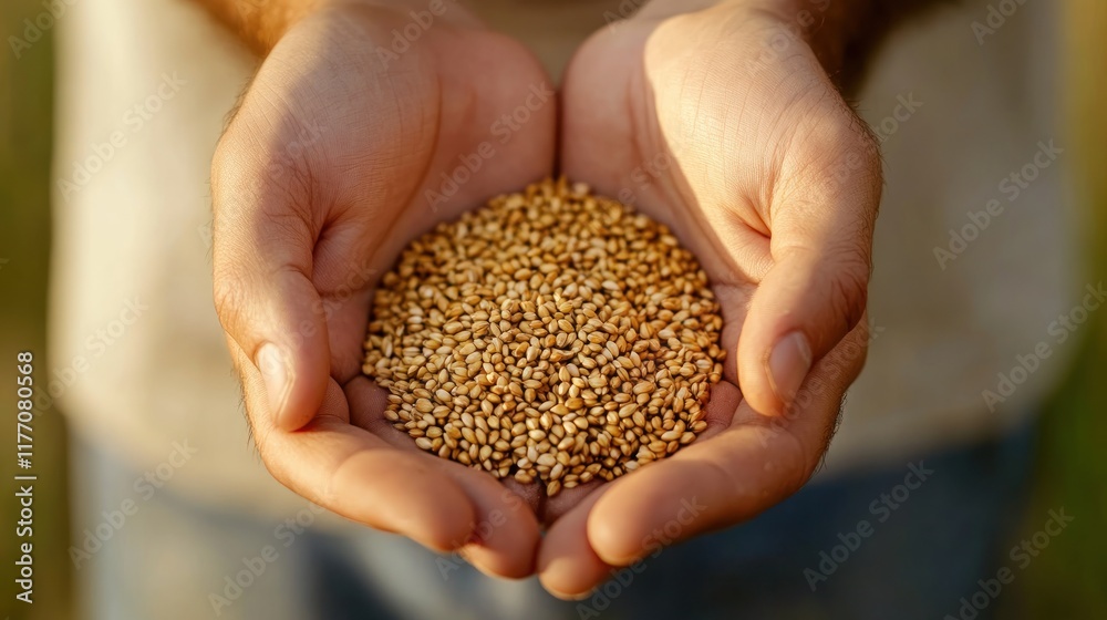 Golden Grains of Abundance: A Farmer's Hands Hold the Promise of Harvest